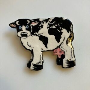 Vintage Ceramic cow pin